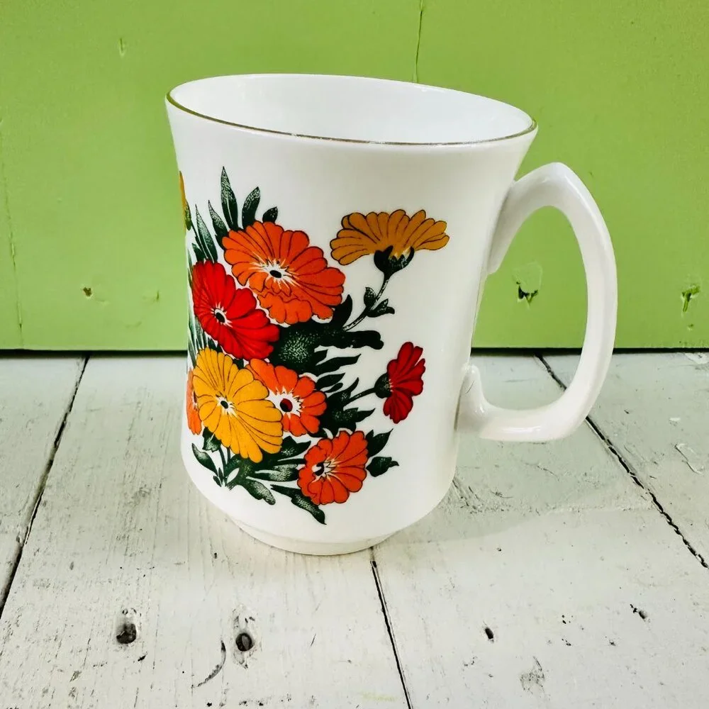 Vintage 1970s Crown Sterling Buckingham Asters Floral Tea Coffee Cup